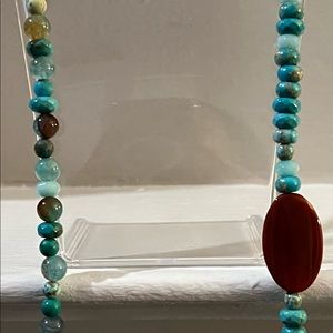 Extra Long, 40” Jasper, Amazonite, and Carnelian Beaded Necklace.